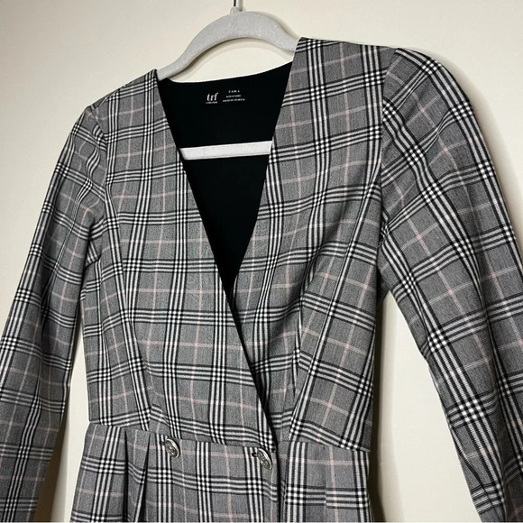 ZARA TRF Preppy Plaid Double Breasted Buttons Blazer Style Longsleeve Mini Dress - Picture 5 of 9